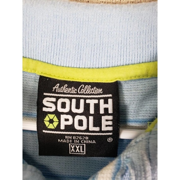 Southpole Shirt Mens 2XL XXL Polo Striped Collared Blue Cotton Button Pullover - Picture 7 of 12